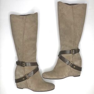 Franco Sarto Tan Suede Maven Wedge Tall Boots